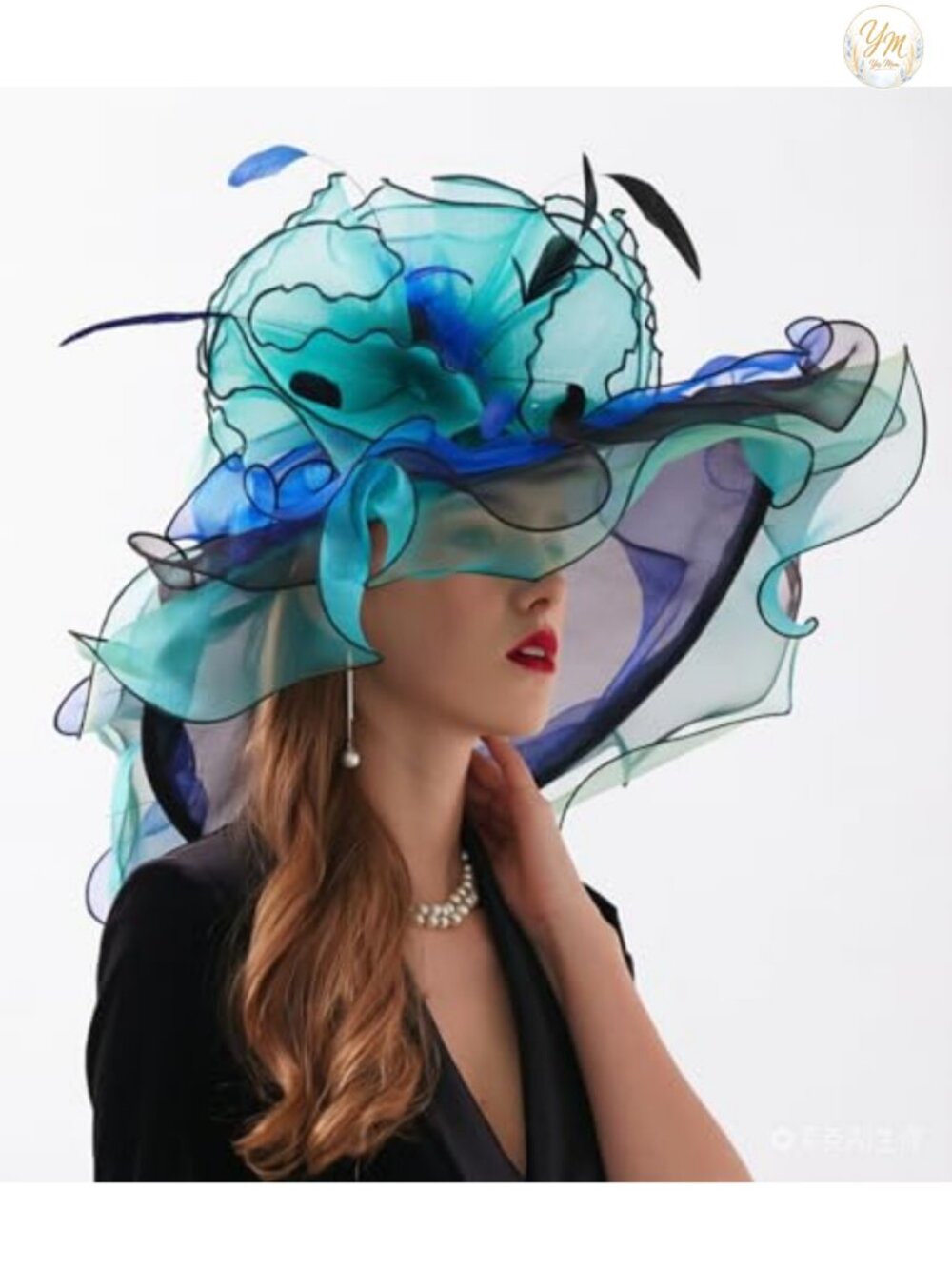 Organza Fascinator Hat with Detachable Flower for Wedding Church Derby - Picture 5 of 6
